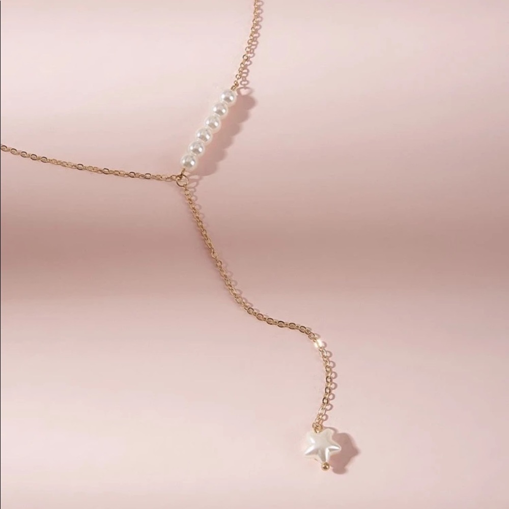 Faux Pearl Star Lariat Necklace - Picture 3 of 4